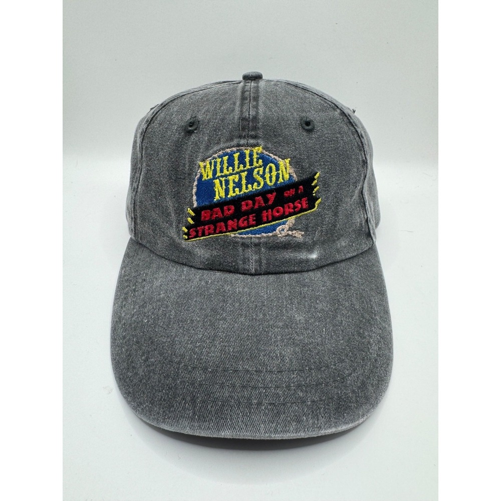 VTG Willie Nelson Bad Day at Strange Horse Hat Falcon Leather Strapback